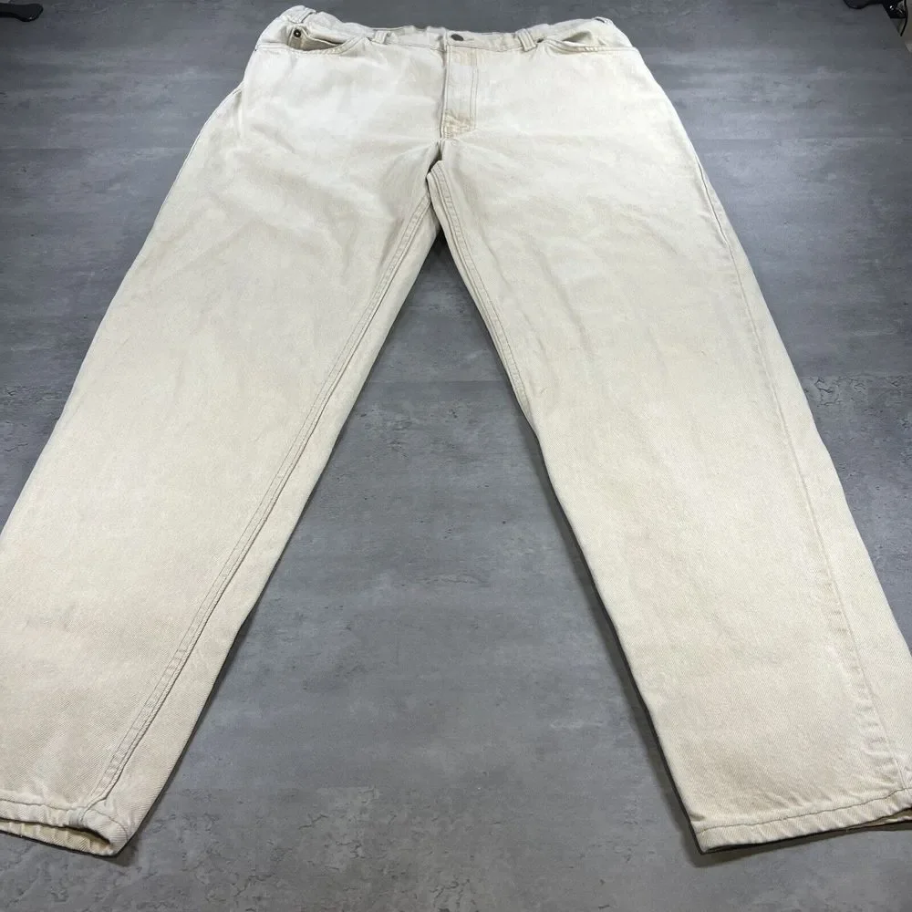 Vintage 90s Levi's 550 Khaki Jeans 38x32 Fit 35x31 Faded Denim OrangeTab Western
